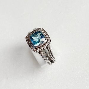 David Yurman Diamond Blue Topaz Albion Ring sz 7.5